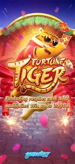 Tampilan visual slot Fortune Tiger dengan harimau emas dan simbol keberuntungan.